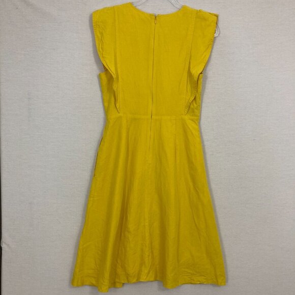 Ann Taylor Yellow V Neck Ruffle Sleeve Linen Lyocell Flare Dress size 2 Preppy - Picture 10 of 12